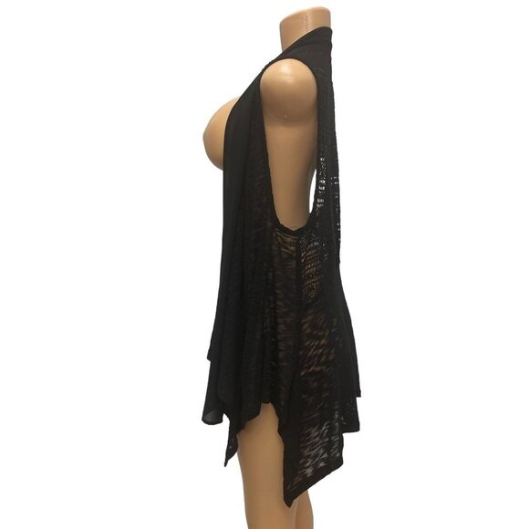 John Paul Richard Women's Black Vest Knit Cover Open Front Uneven Hem Size M - Picture 8 of 10